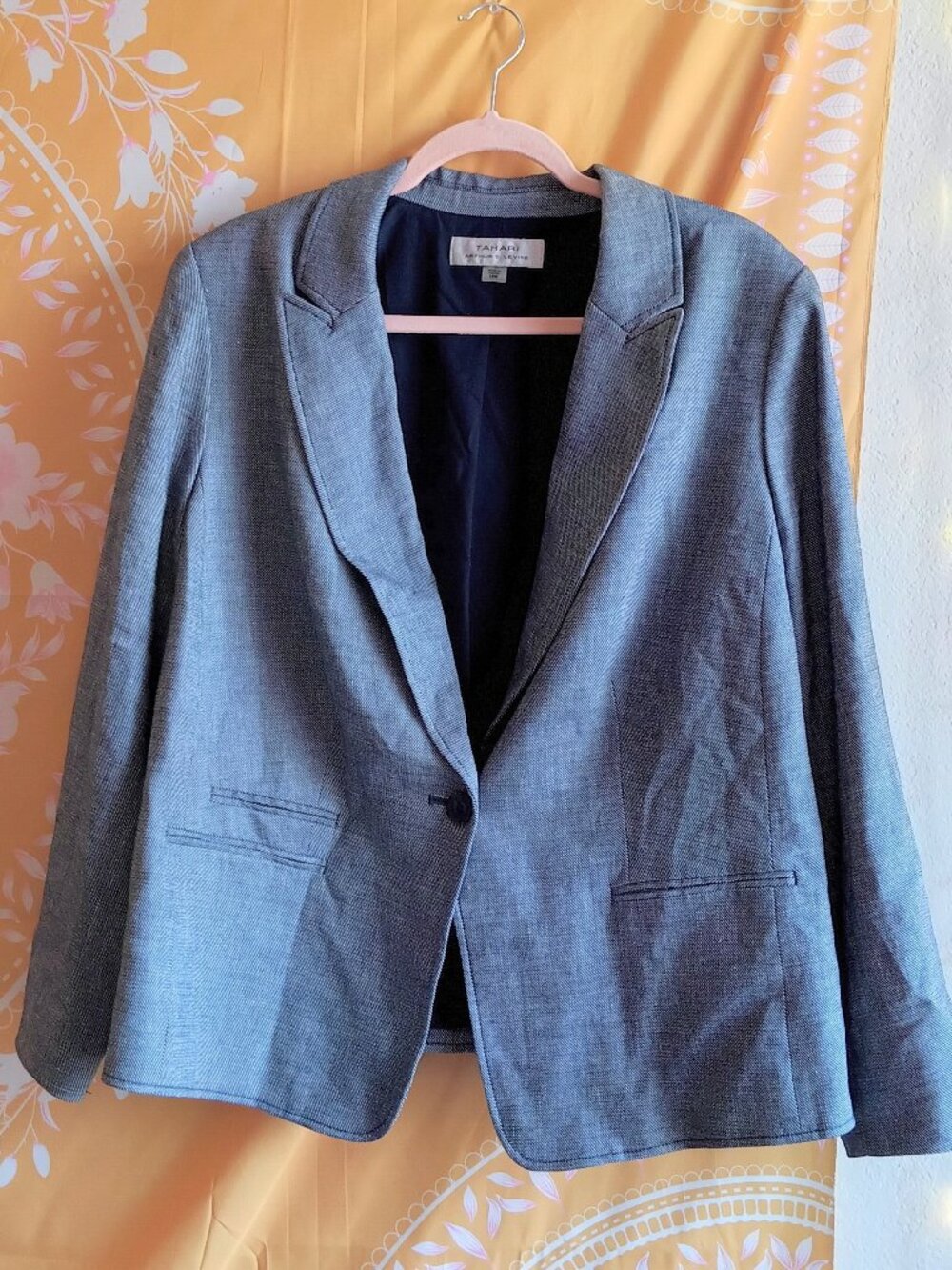 Tahari Arthur S. Levine Linen Blend Navy Blue Woven Dress Blazar Size 18W